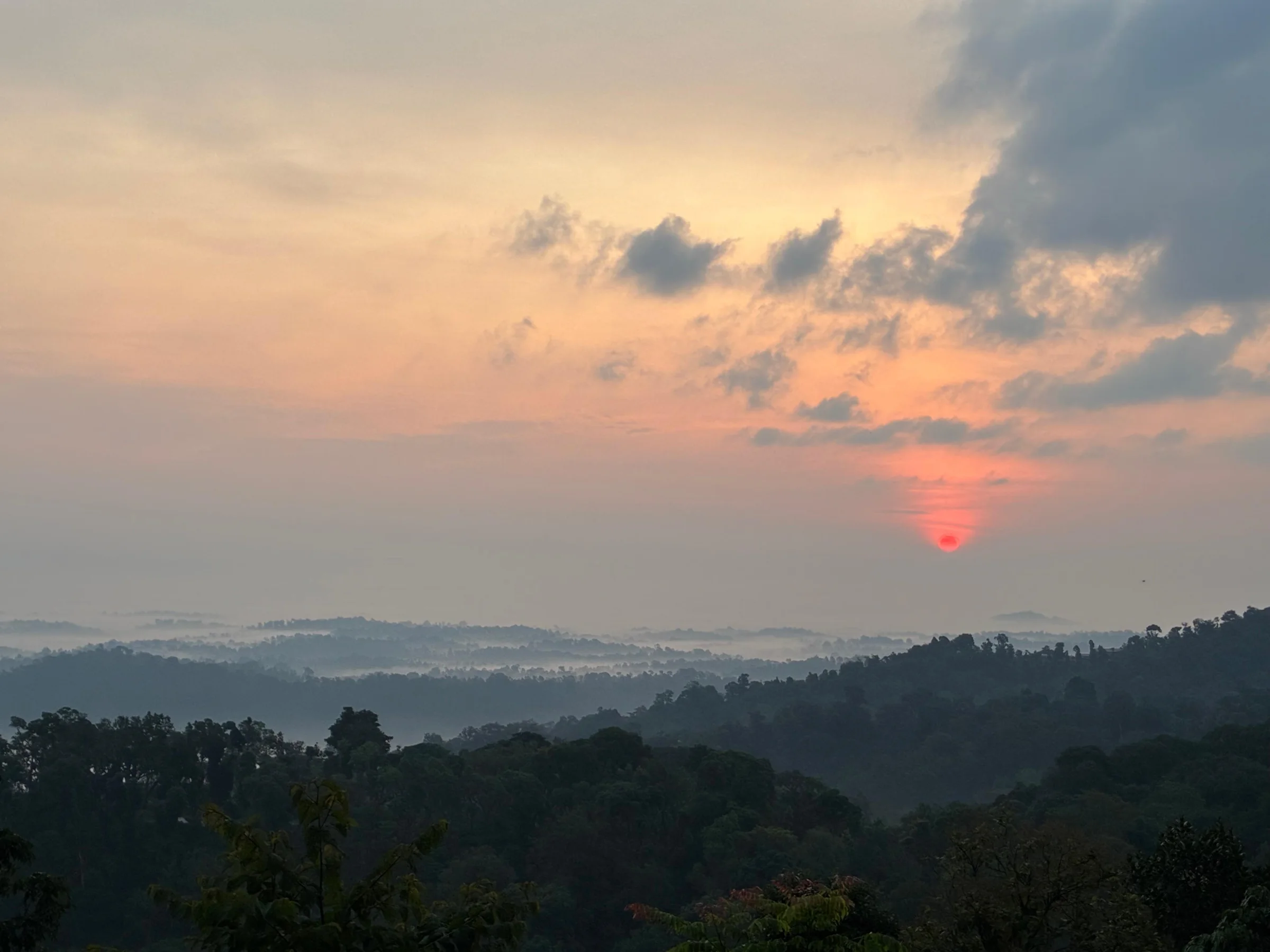 Sunrise over the misted valley